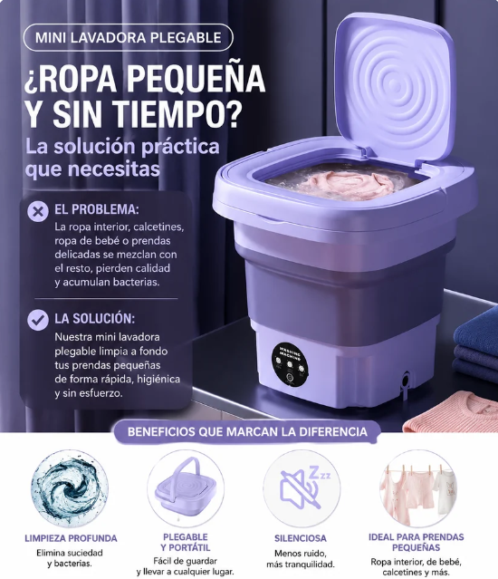 Mini Lavadora 9 LITROS Portátil Plegable