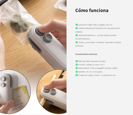 Sellador Portátil de Bolsas
